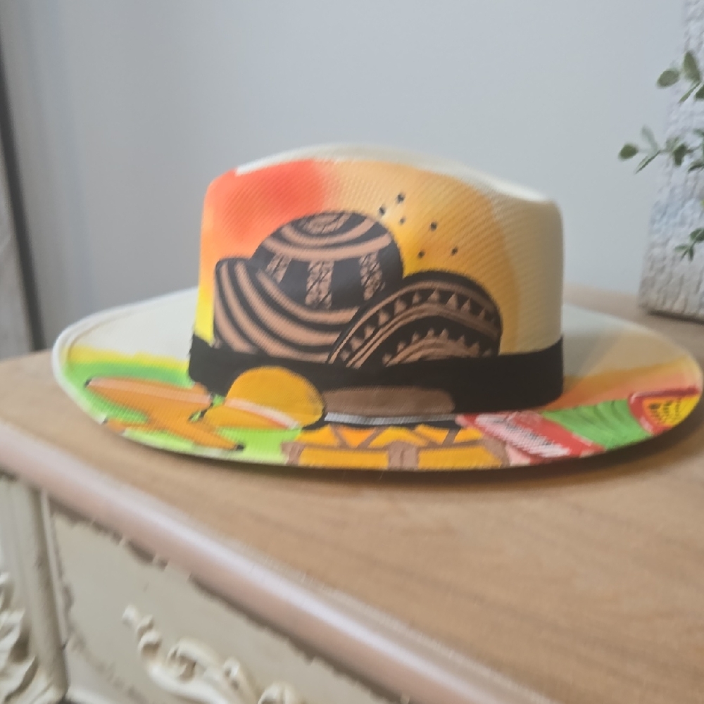 Hand-painted Panama Style Hat Authentic Artisan Hat Made In Columbia